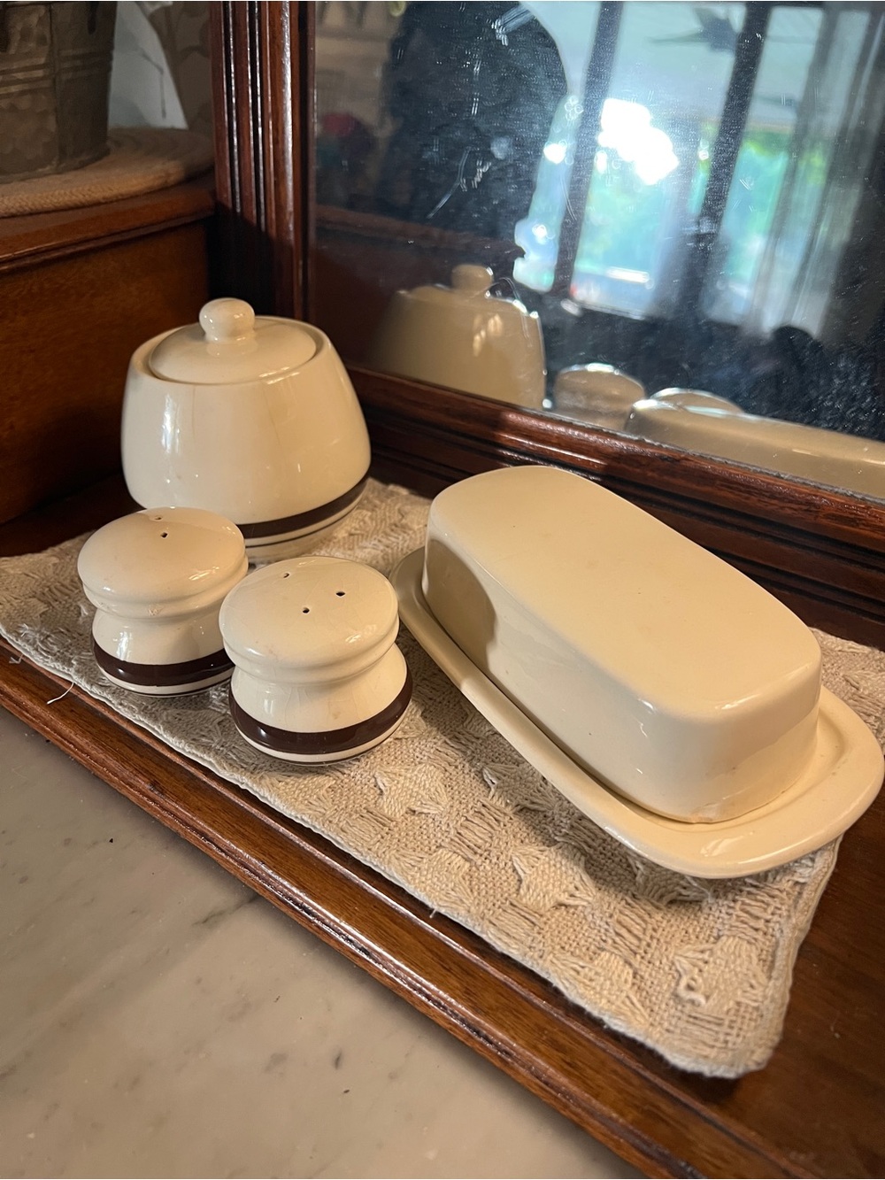 MCCOY Vintage MCM Stoneware Tabletop Set Butter Dish Salt & Pepper Sugar Bowl